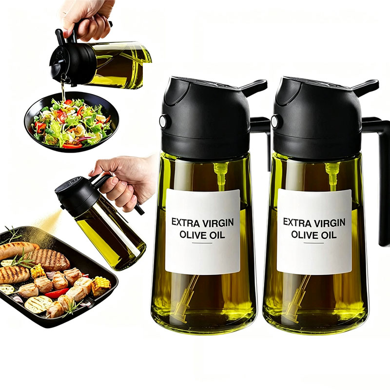 Kitchen Gadgets Green - ขวดพลาสติกสำหรับใส่น้ำมันมะกอก อุปกรณ์ครัว อุปกรณ์เสริมหม้อทอดไร้น้ำมัน ขวดสเปรย์น้ำมันมะกอก ป้องกันแสง สีเขียวเข้ม
