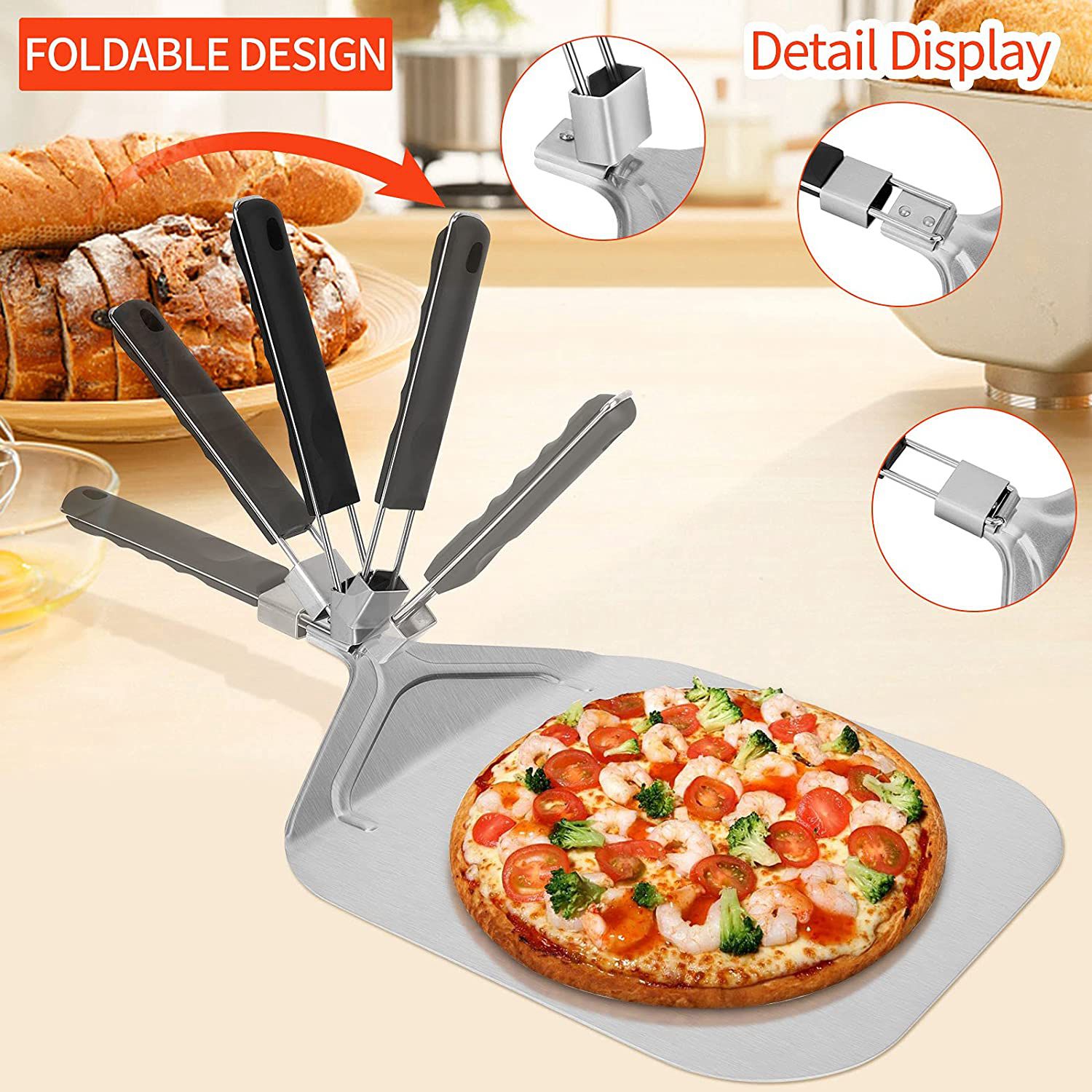 Pizza Stone Baking - วีเอสฟเอสเอฟเอส! พับอลูมิเนียมพิซซ่า Peel สําหรับพิซซ่าหิน,Professional Home ใช้พิซซ่าพลั่วสําหรับเบเกอรี่พิซซ่าและเค้กบนเตาอบ