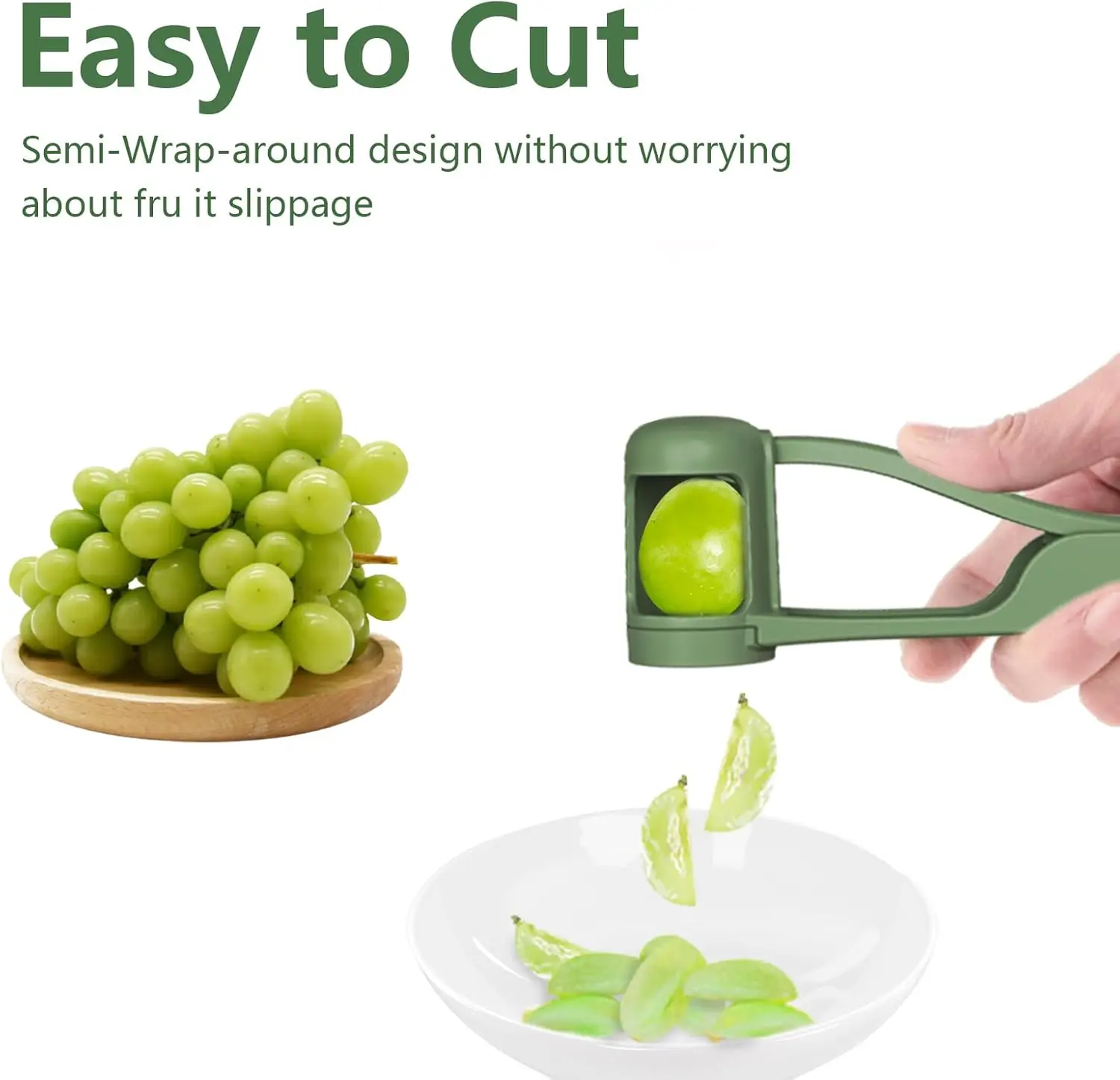 Kitchen Gadgets Green - ที่ตัดองุ่นสีเขียวสำหรับเด็กเล็ก ที่ตัดมะเขือเทศเป็นสี่ส่วน อุปกรณ์ตัดผลไม้ ที่แยกเมล็ดเชอร์รี่ อุปกรณ์ทำสลัด สำหรับเครื่องครัว