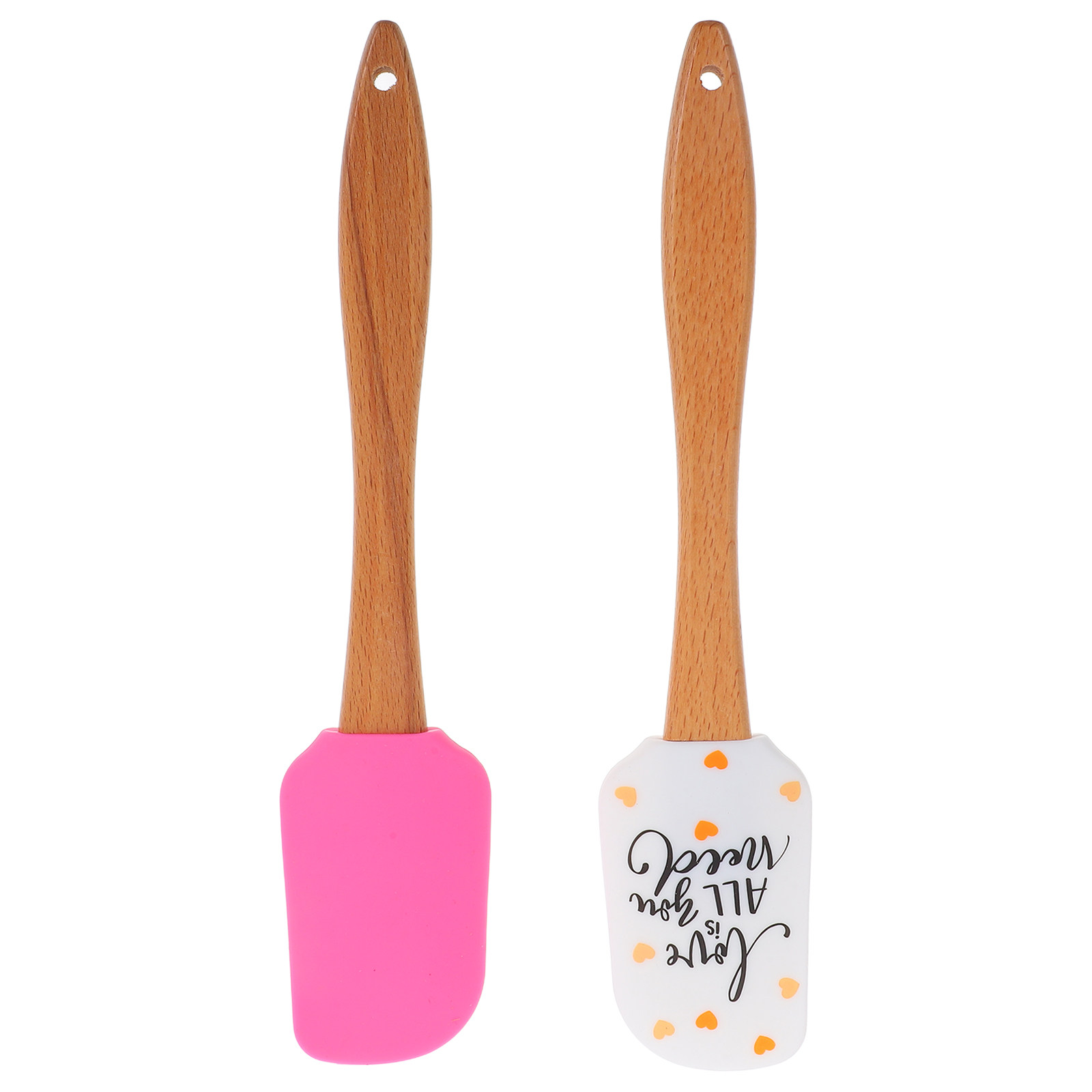 Silicone Spatula Set - ชุดตะหลิวซิลิโคนวาเลนไทน์ 2 ชิ้น ด้ามไม้ รูปหัวใจ อุปกรณ์ครัว