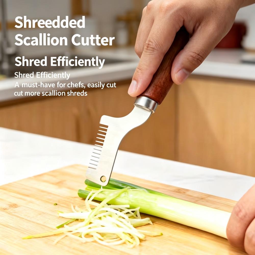 Kitchen Gadgets Green - มีดสไลซ์ต้นหอมสแตนเลส ด้ามไม้ เครื่องหั่นต้นหอม เครื่องตัดผัก เครื่องบดสับ อุปกรณ์ครัว