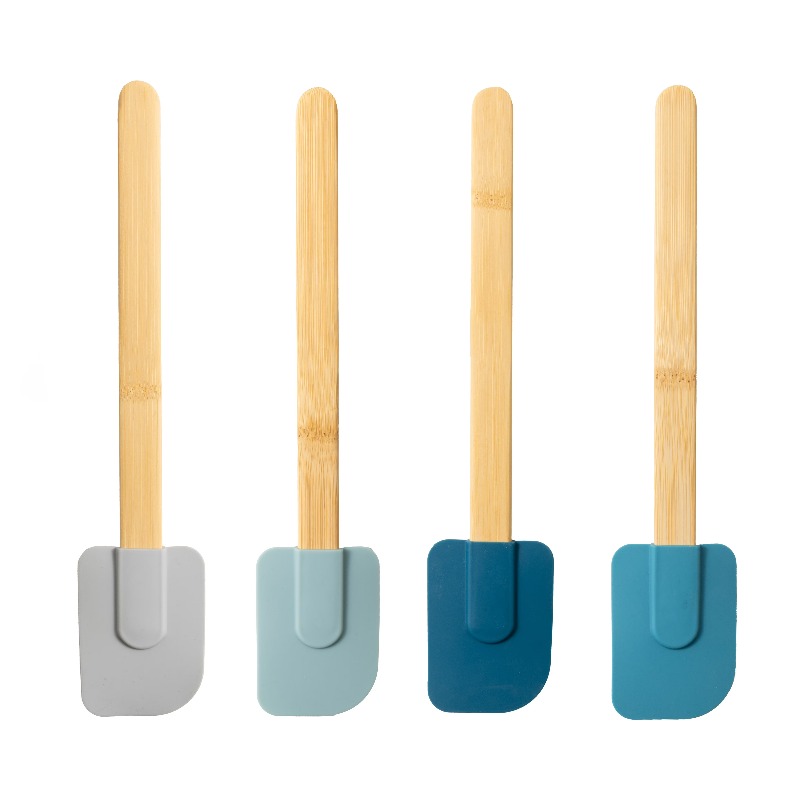 Silicone Spatula Set - ชุดตะหลิวซิลิโคนหลากสี 4 ชิ้น พร้อมด้ามจับไม้ไผ่ สีฟ้า