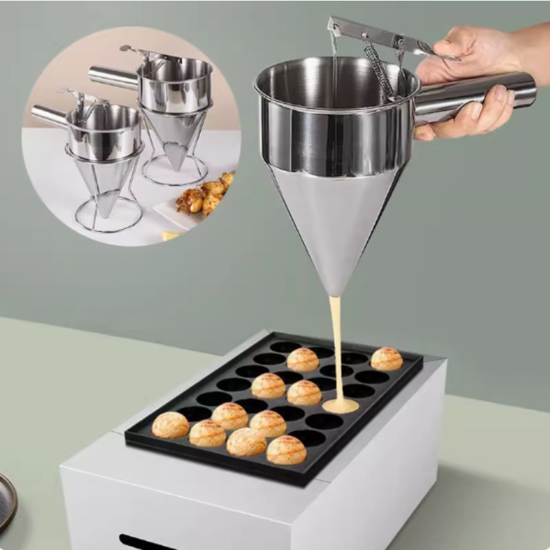 Kitchen Gadgets Products - กรวยจ่ายของเหลวสแตนเลสขนาด 600/1200 มล., อุปกรณ์ทำโอ๊คโทปัสบอล, อุปกรณ์ครัวสำหรับทำอาหารพร้อมด้ามจับและขาตั้ง