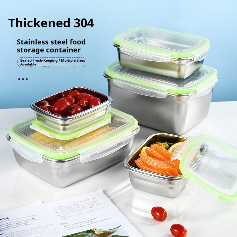 Kitchen Gadgets Organizer - ชุดกล่องอาหารกลางวันสแตนเลส 304 พร้อมฝาปิดซิลิโคนโปร่งใสภาชนะเก็บอาหารแบบวางซ้อนกันได้สำหรับห้องครัวโรงเรียนสำนักงาน