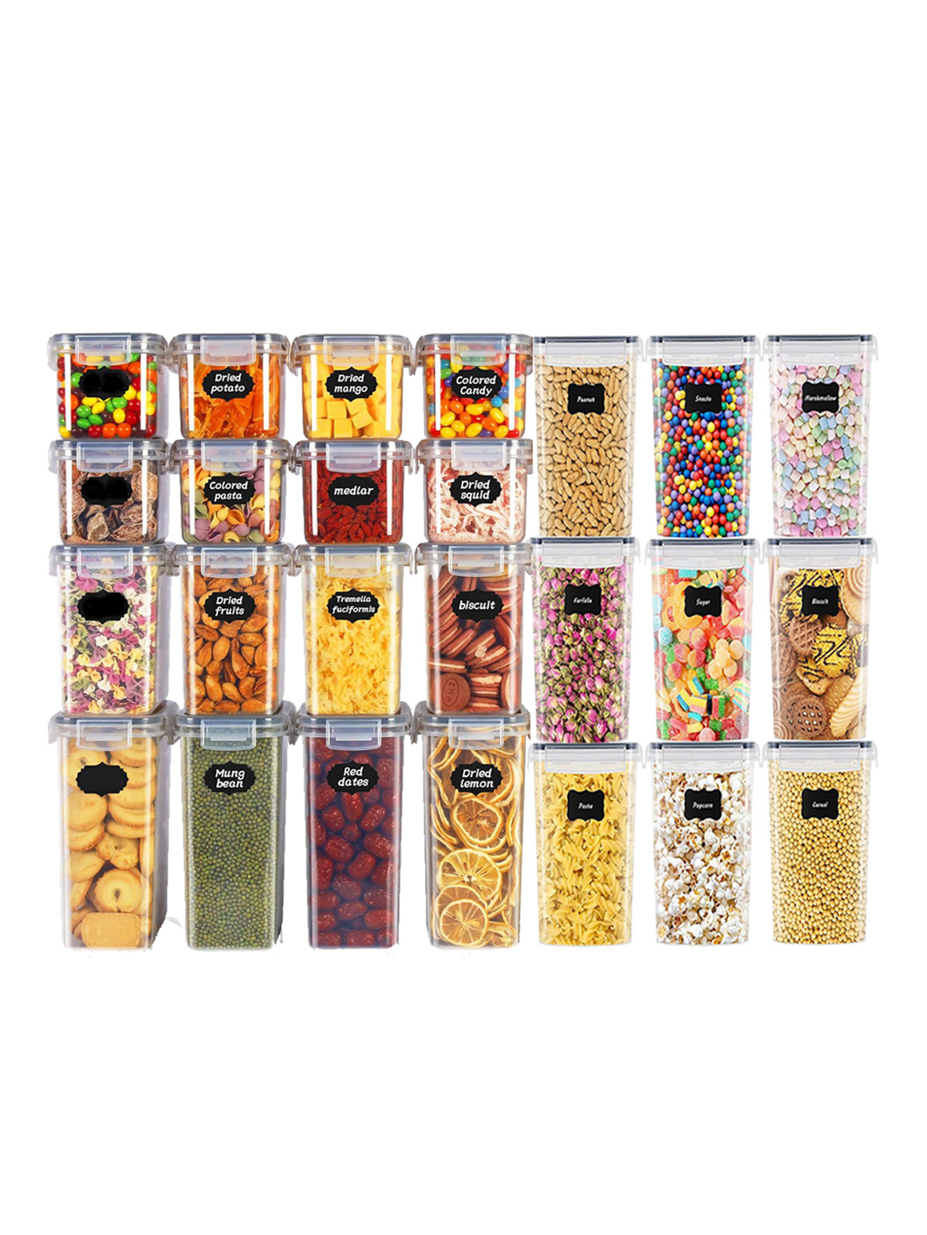 Kitchen Gadgets Organizer - 48 ชิ้น, ภาชนะเก็บอาหารแบบมีฝาปิด, ภาชนะพลาสติกสำหรับห้องครัว, กระปุกเก็บของแห้งสำหรับแลคโตส, ธัญพืช,