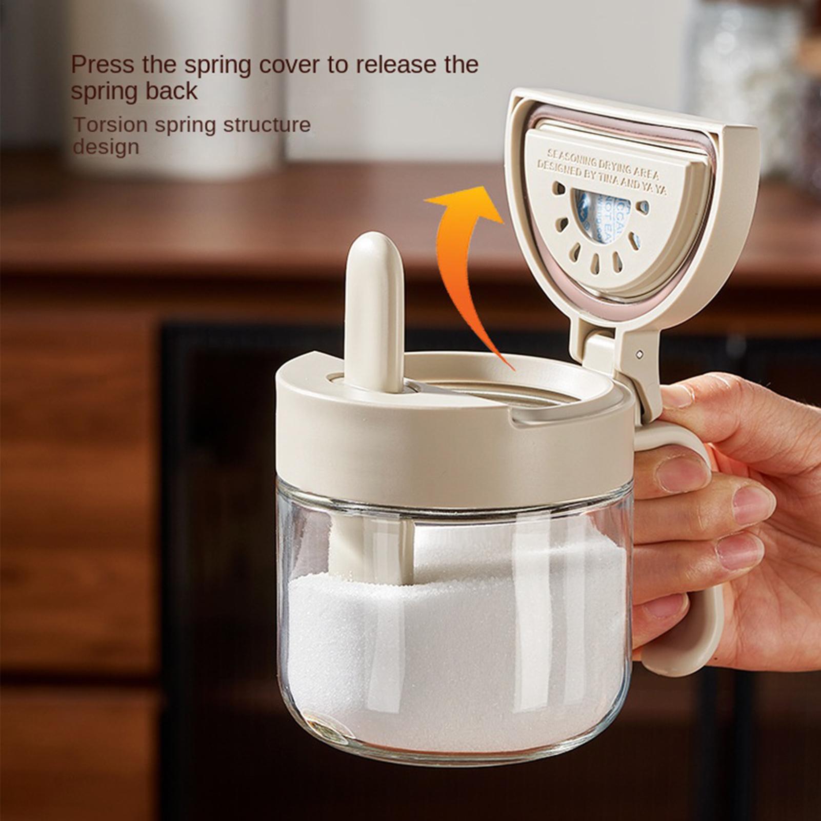 Kitchen Gadgets Organizer - โถใส่เครื่องปรุงรส ป้องกันการรั่วซึม พร้อมช้อน โถใส่เครื่องปรุงรสในครัวพร้อมฝาปิด สำหรับวางบนเคาน์เตอร์ครัว ตู้เก็บของในบ้าน