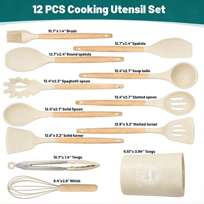 ชุดอุปกรณ์ครัวซิลิโคนด้ามไม้ 1 - Kitchen Gadgets And Appliances บทวิจารณ์และราคา