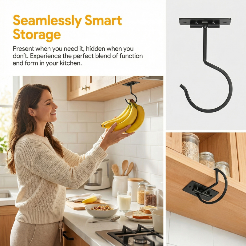 ตะขอแขวนกล้วยแบบติดผนังโลหะสีด - Kitchen Gadgets Organizer บทวิจารณ์และราคา